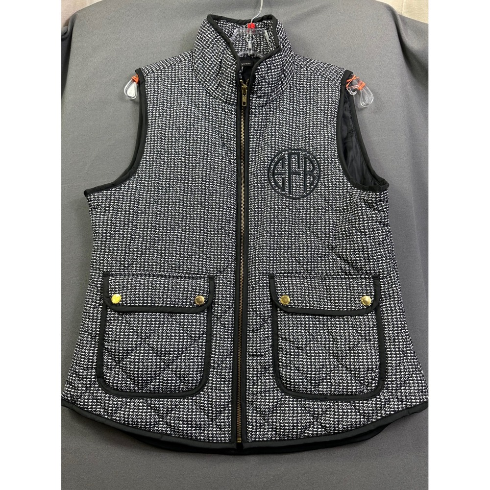 Willi Smith Women's Quilted Puffer Vest Black White Houndstooth Zip Up Large L